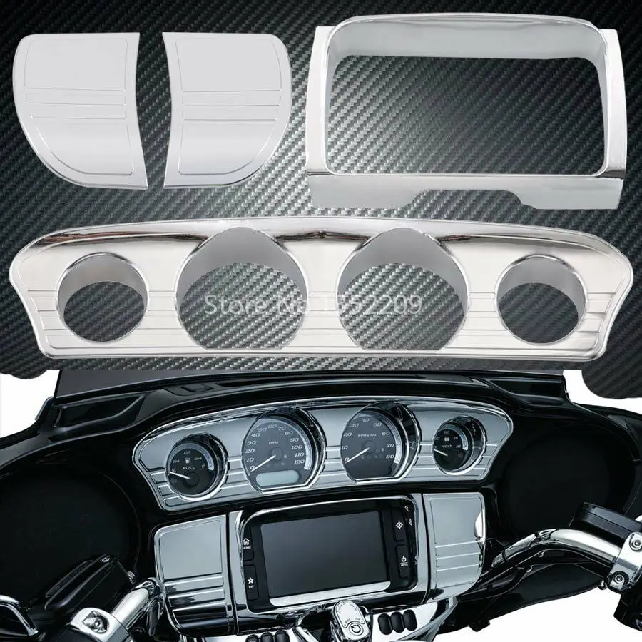 Chrome Motorcycle Speaker Cover Instrument Surround Gauge Panel Trim Kit Fit For Harley Glide Ultra Limited Tri Glide 2014-2019