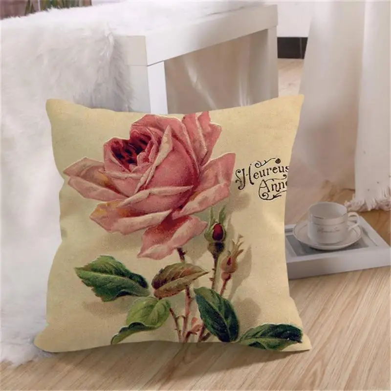 Домашний Чехол на подушку из хлопка и льна Винтажный чехол с изображением
