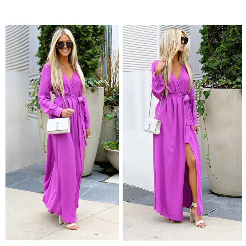 Женское длинное платье Boho Пляжное Платье до щиколотки с треугольным вырезом и