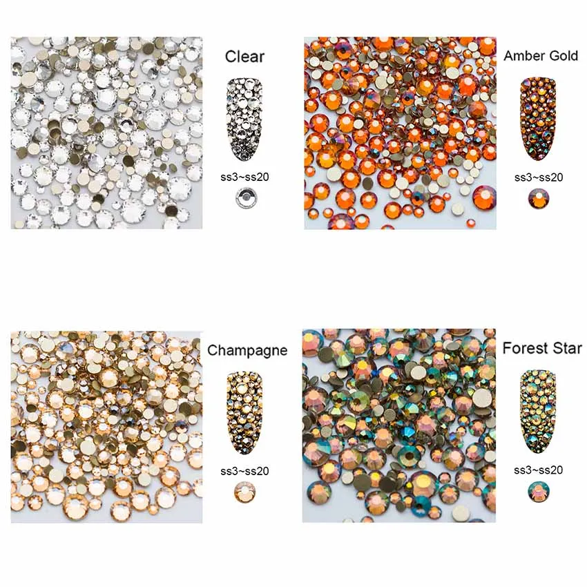 AB Кристаллы Стразы для ногтей Mixs Size1440Pcs золото ногтевого дизайна с плоской задней