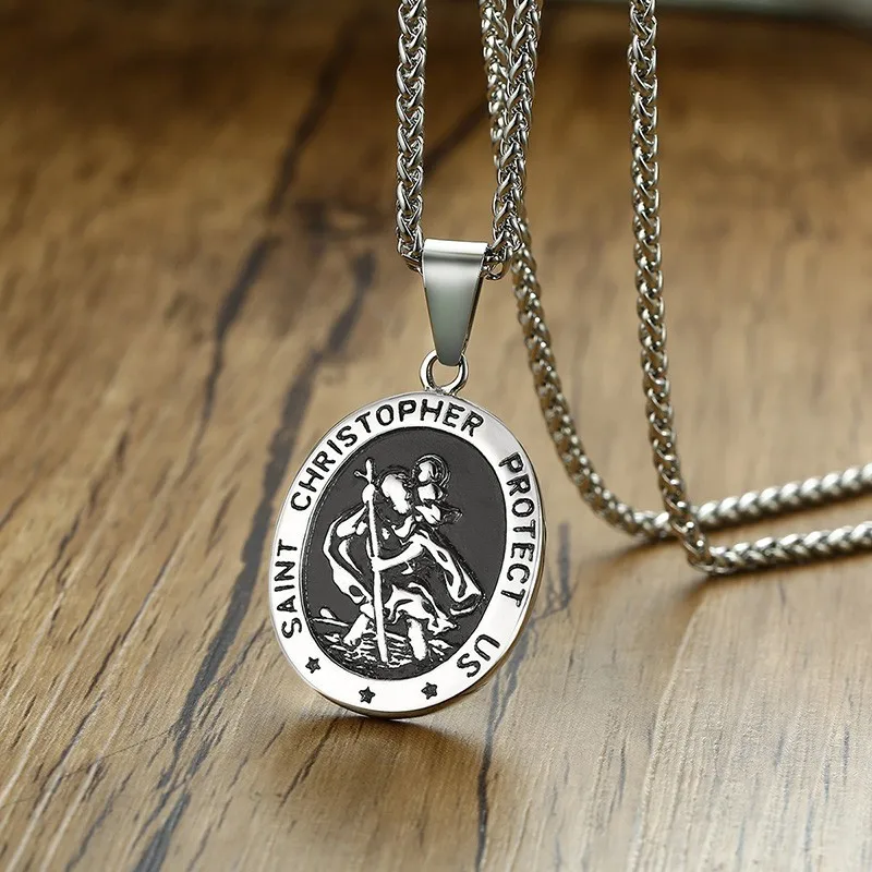 Мужской Ретро кулон Saint Christopher серебристый оттенок круглая религиозная Подвеска