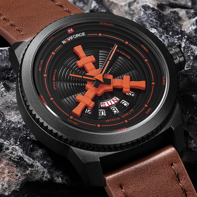 NAVIFORCE Men Quartz Sports Watches Waterproof Fashion Military Leather Wristwatches Date For Male Clock Day Relogio Masculino | Наручные