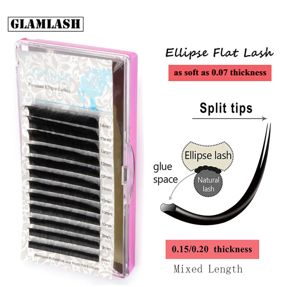 Накладные ресницы GLAMLASH 8 ~ 14 смешанный кашемировый плоский для наращивания