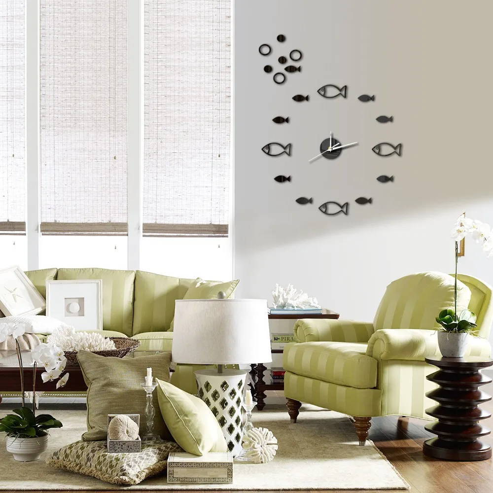 Small Fish Bubbles Diy Self--adhesive 3d Modern Design Wall Clock Home Decorative Quartz Sticker | Дом и сад