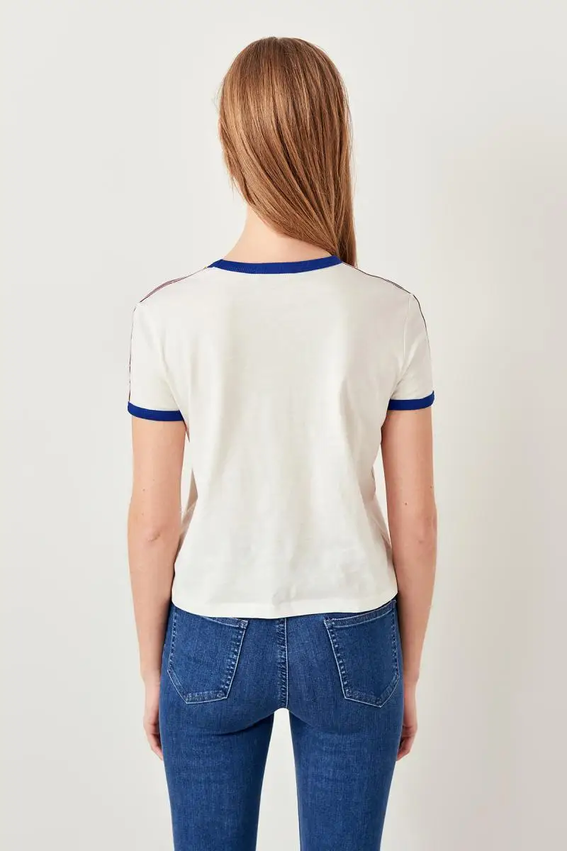 Trendyol белая косая лента detaymi Базовые Трикотажные футболки TWOSS19BX0070 | Женская одежда