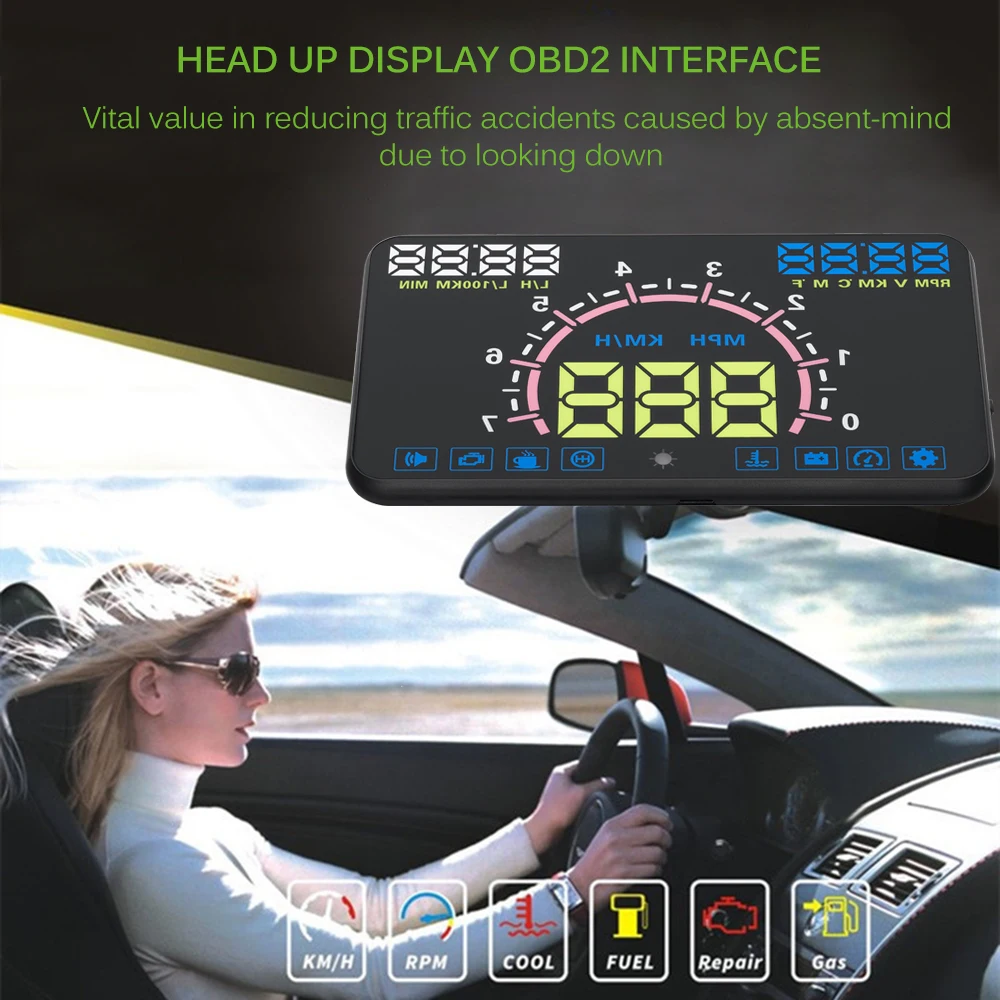 5 &quotАВТО OBDII Автомобиль HUD OBD2 порт вверх дисплей км/ч MPH Превышение скорости