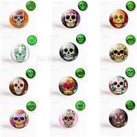 5pcsset 1 pcs sugar skull day of the dead 25mm luminous glass cabochons diy round photo pendant making necklace jewelry gift