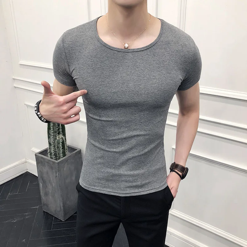 Твердые Цвет с круглым вырезом футболка коротким рукавом для мужчин Летний Топ