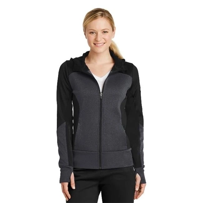 Спорт Tek LST245 Женская технология флис Colorblock Full Zip с капюшоном куртка из черного
