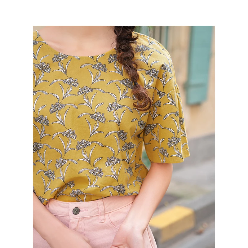 INMAN Summer O-neck Literary Floral Retro Holiday Style Slim Short Sleeves Women Blouse | Женская одежда