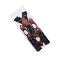 35mm width suspenders for men brown leather trimmed button end elastic tuxedo y back men fashion suspenders pant braces dad gift