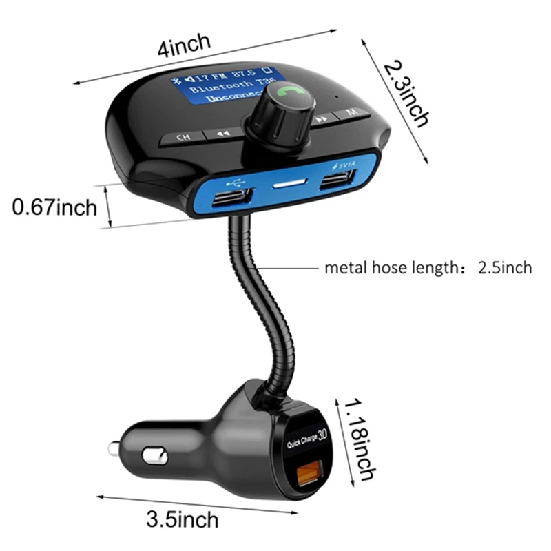 Bluetooth FM Transmitter Car Wireless Radio Adapter Kit Support MP3 Player SD Card Quick Charge 3.0 Dual USB Charger | Автомобили и