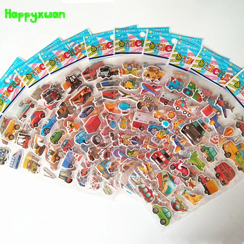 Happyxuan 12 листов мультфильм автомобиль выпуклые наклейки 3D транспортное средство