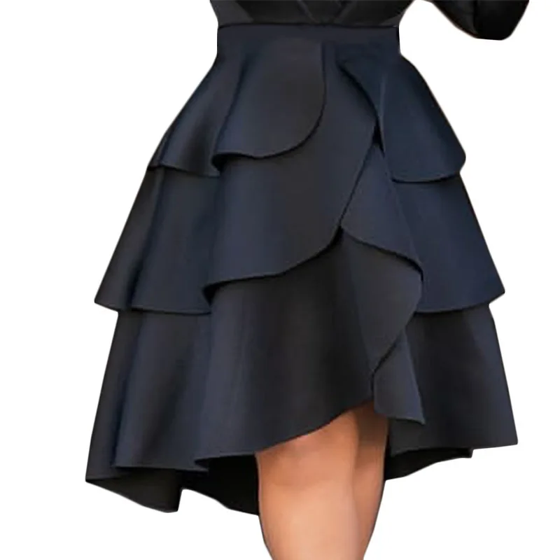 

2019 Black skirt Irregular Cake Summer New Word long tutu lace high waist Skirt Women Skirts