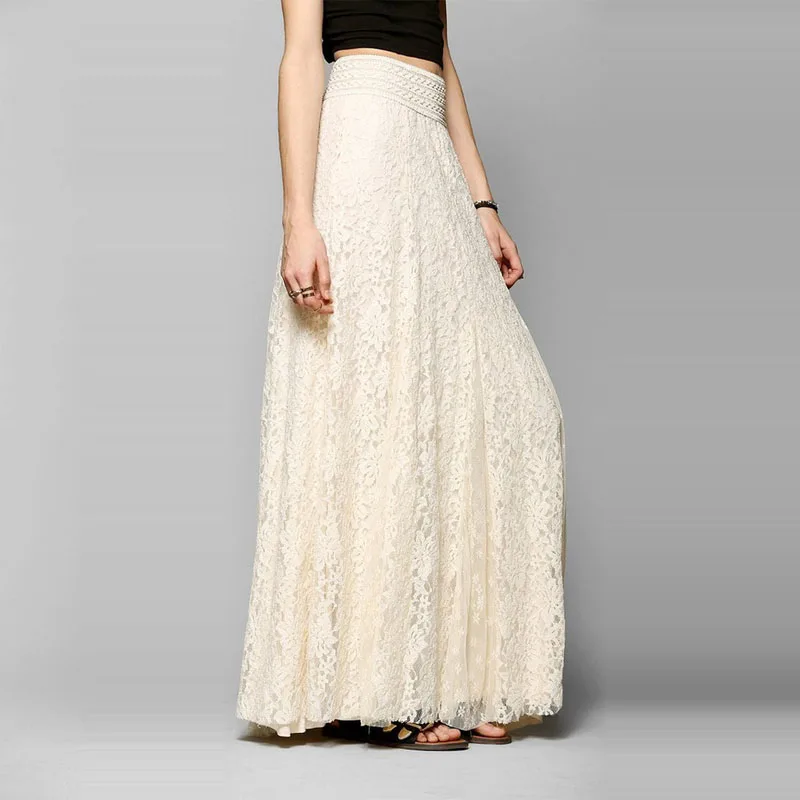 

U-SWEAR, белая хлопковая длинная кружевная пляжная юбка для лета, свадебная юбка, Ретро стиль, плиссированная фатиновая юбка, женская школьная ...