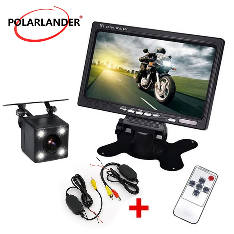 

Беспроводной 7-дюймовый TFT ЖК-дисплей, автомобильный монитор заднего вида с 4 светодиодами, запасная камера заднего вида, приемник, передатчик, комплект