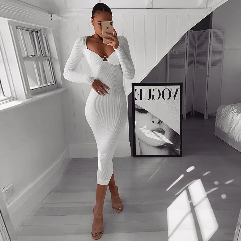 Летнее длинное женское платье 2019 сексуальное макси с длинным рукавом вечерние