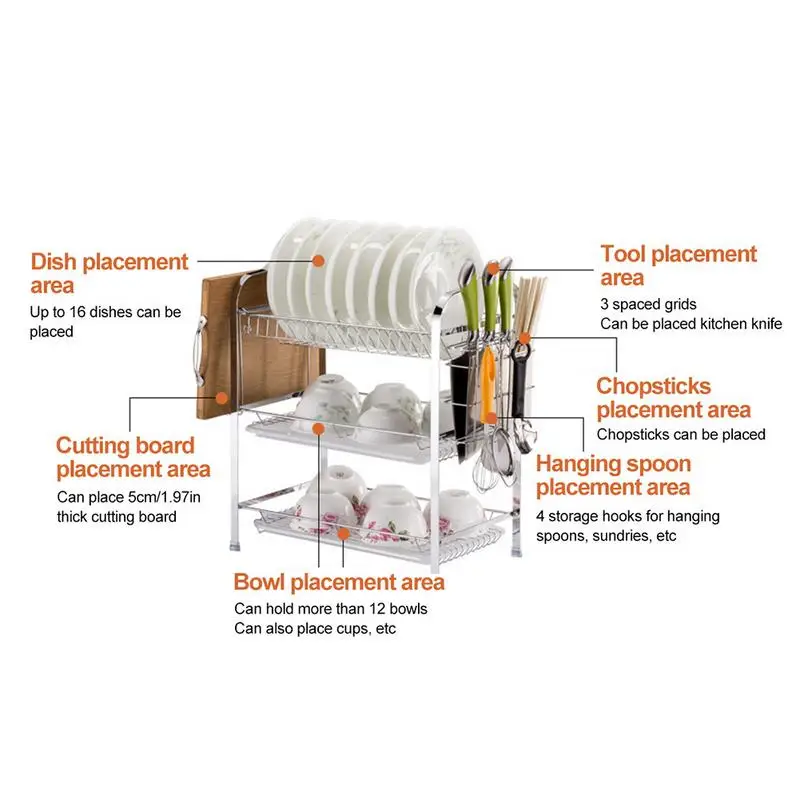

3-Tier Gap Kitchen Storage Rack Shelf Multifunctional Storage Rack Dish Drying Rack Bathroom Shelf with Drainboard