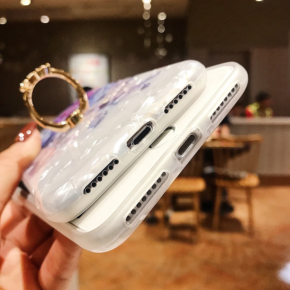 Роскошный чехол с текстурой цветка для iPhone 11 Pro XR XS Max X 8 7 Plus 6S Мягкий IMD кольцо