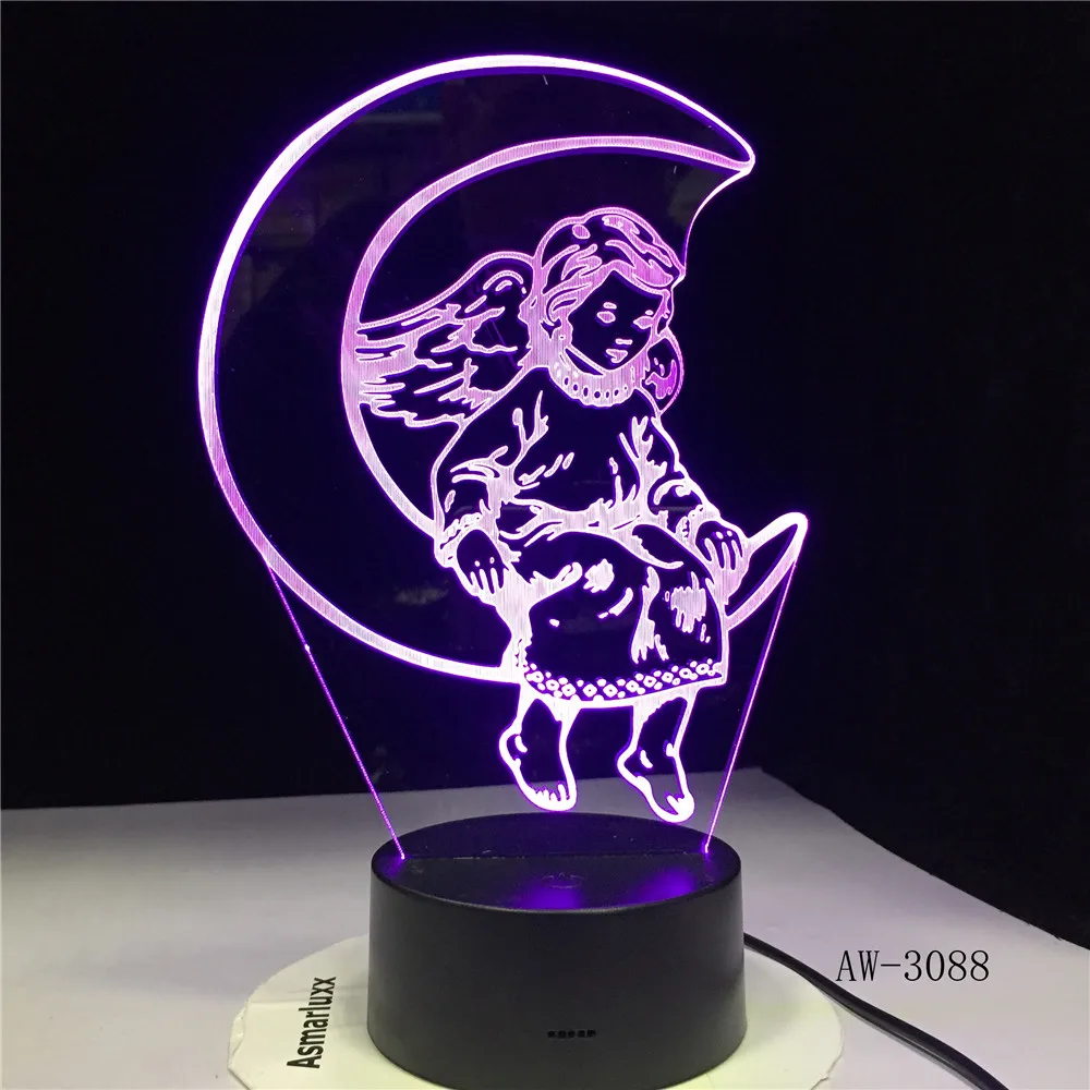 3D светодиодный ночник Luminaria милый угол Луна пластиковая лампа носветильник льник