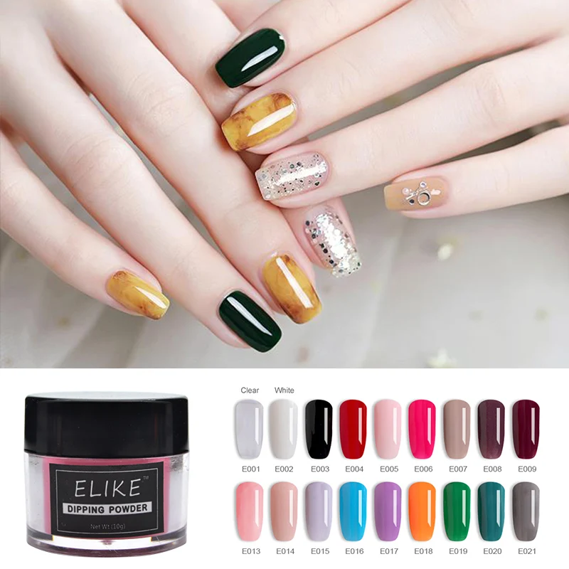 ELIKE nail dipping powder set 10g shining grey color black no UV light quickly natural air dry dip art design | Красота и здоровье