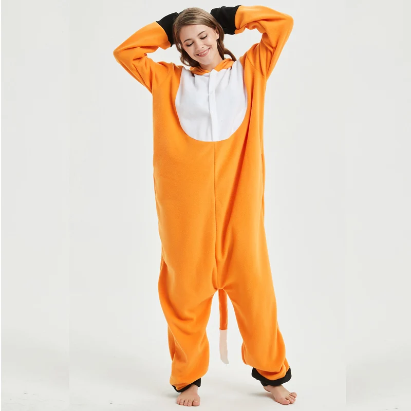 Дропшиппинг мягкого лисьего Kigurumi Onesie животных мультфильм пижамы оранжевый белый