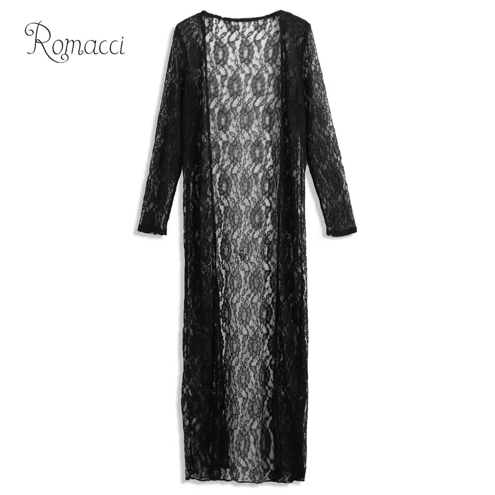 Женское кружевное кимоно Romacci кардиган полупрозрачного размера плюс с цветочным