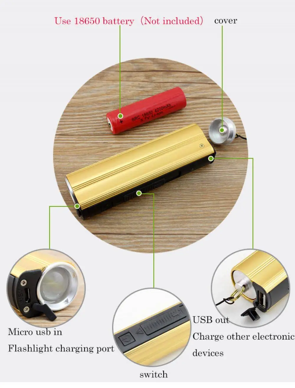 Многофункциональный фонарик USB зарядка мини портативный самообороны