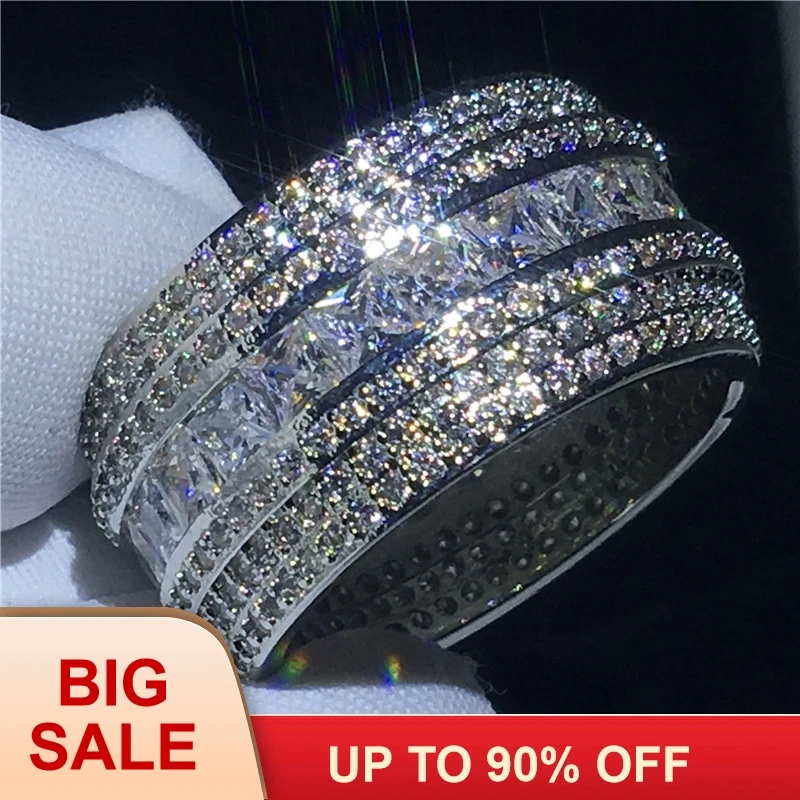 

Роскошное кольцо на палец серебряного цвета 7 рядов AAAAA Cz камень большое обручальное кольцо для женщин Свадебное модное ювелирное изделие
