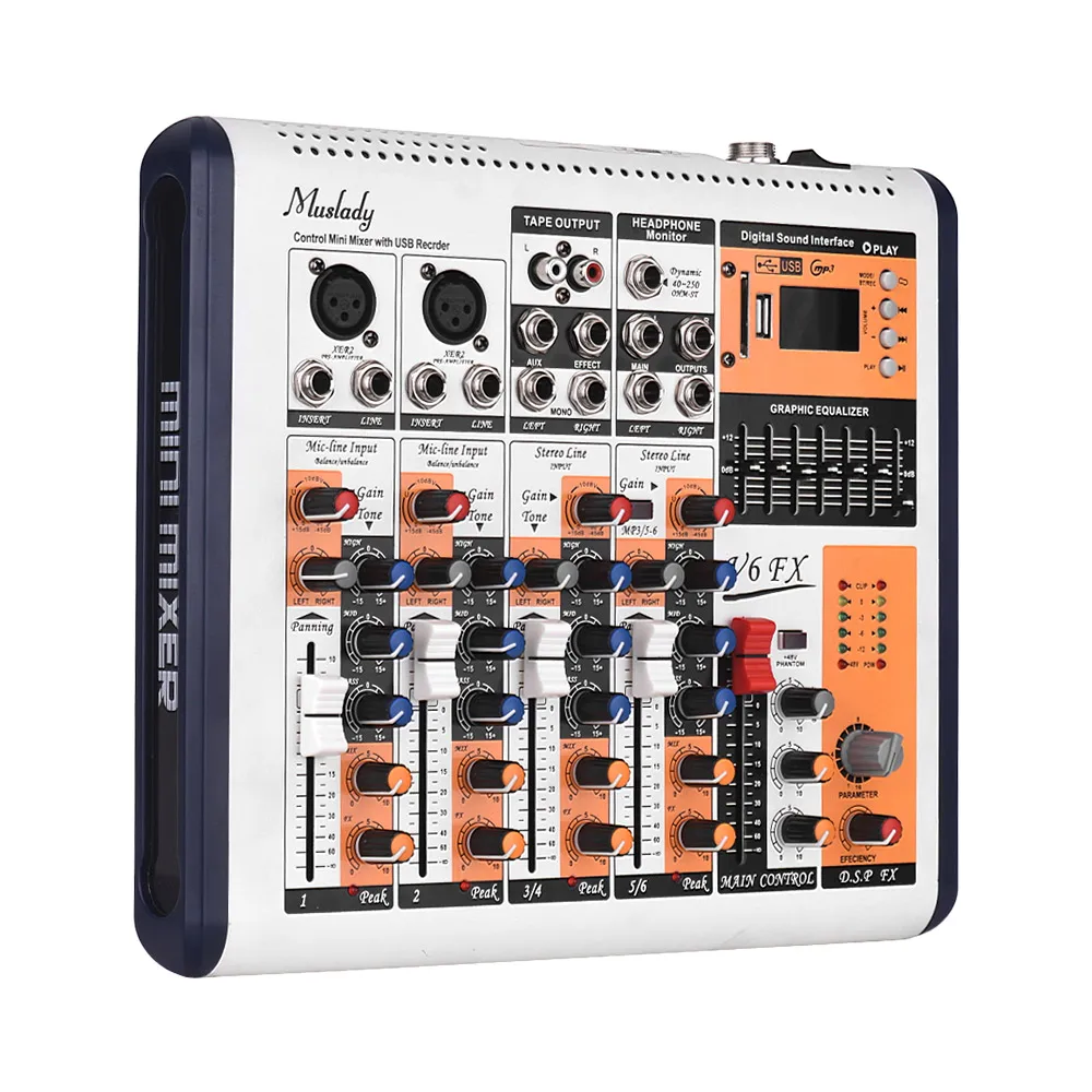 Muslady V6 FX 6 канальный Портативный микшерный пульт встроенная карта памяти 16 dsp