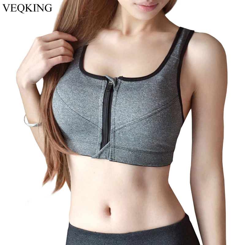 VEQKING XXL, XXXL, 4XL, 5XL, большой размер, женская футболка для бега, на молнии, спортивный бюстгальтер, Быстросохнущий Спортивный Топ, для фитнеса, спортзала, йоги, Спортивная рубашка, Топ