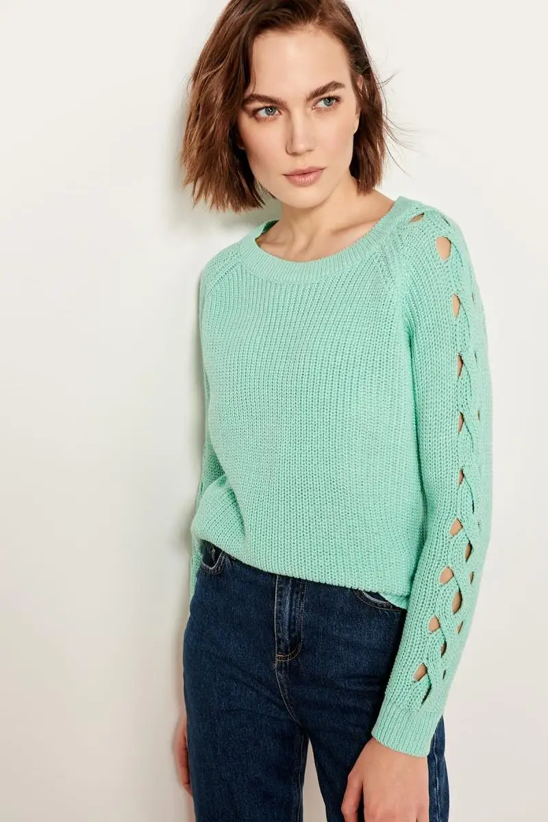Trendyol Мятные ручки рваный Трикотаж Свитер TOFSS19FV0043| |