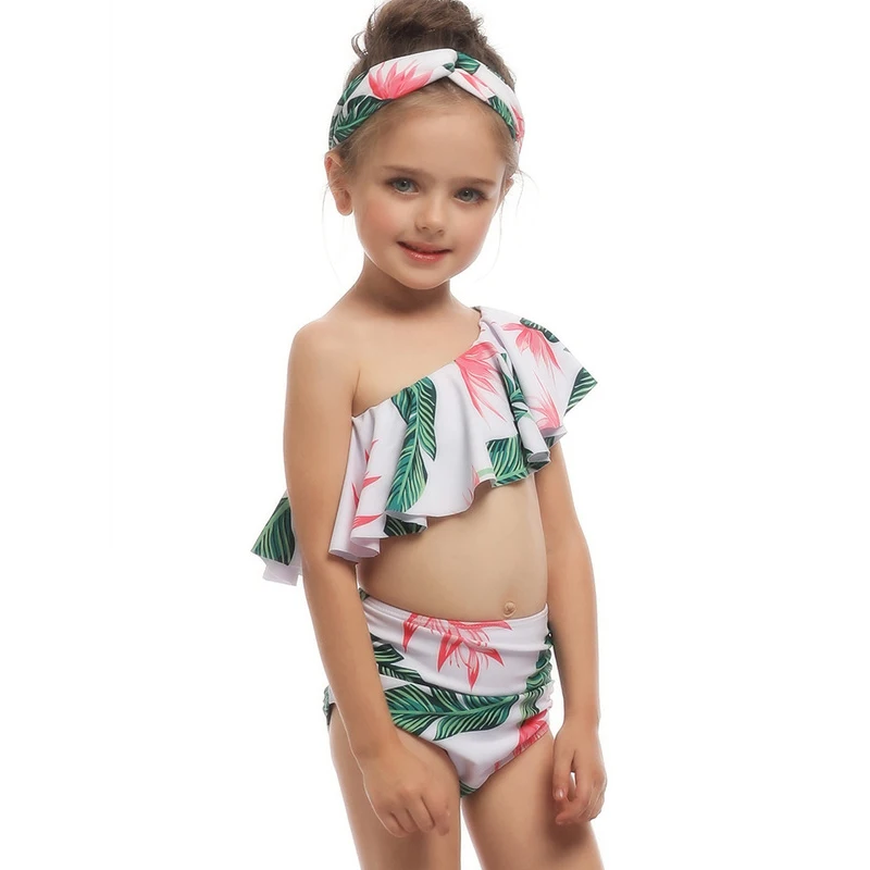 

Hirigin Sexy One Shoulder Women Swimwear Baby Gilrs Floral Bikini 2019 High Waist Padded Women Bathing Suit Beachwear Monokini