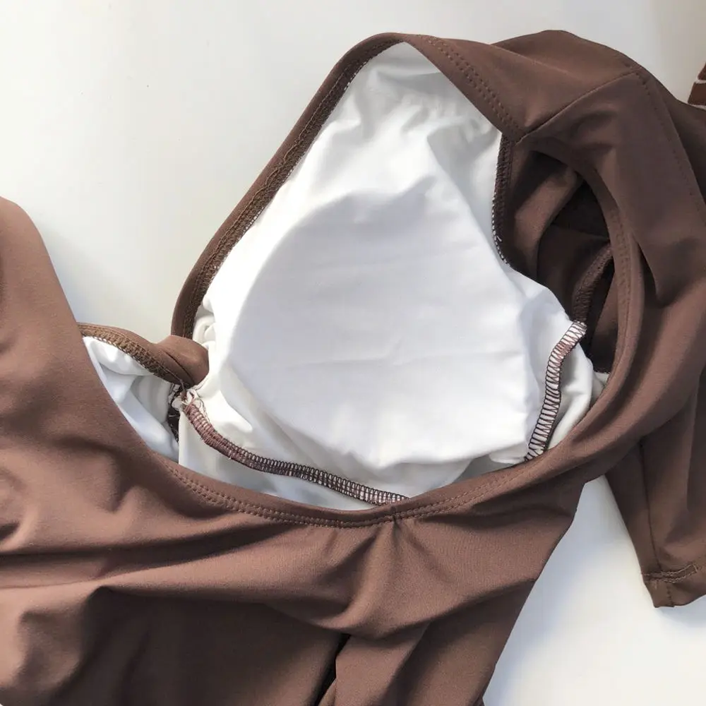 2019 корейский винтажный однотонный коричневый сплошной купальник с коротким