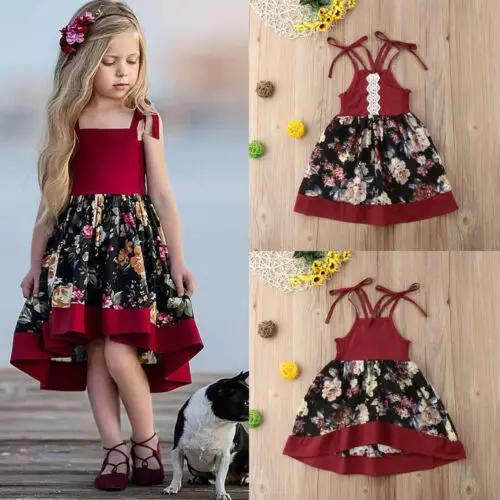 SUmmer Toddler Kids Baby Girls Strap Dress Party Princess Flowers Red Set | Детская одежда и обувь