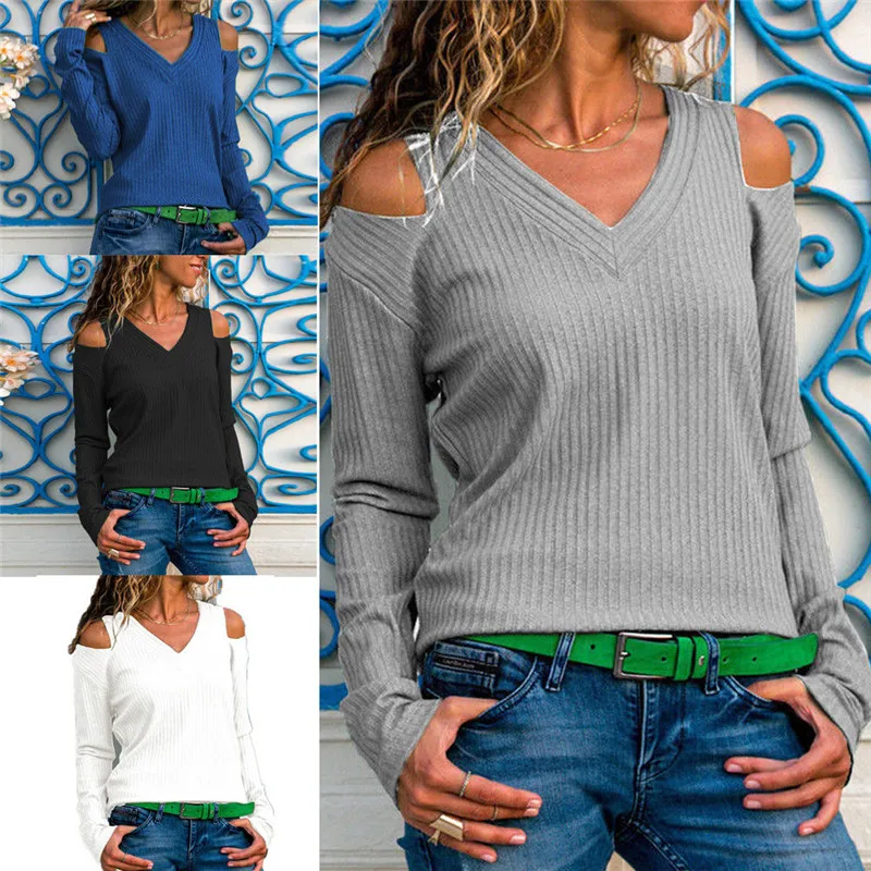 Женский свободный свитер с длинным рукавом весна-осень 2019 сексуальный вязаный