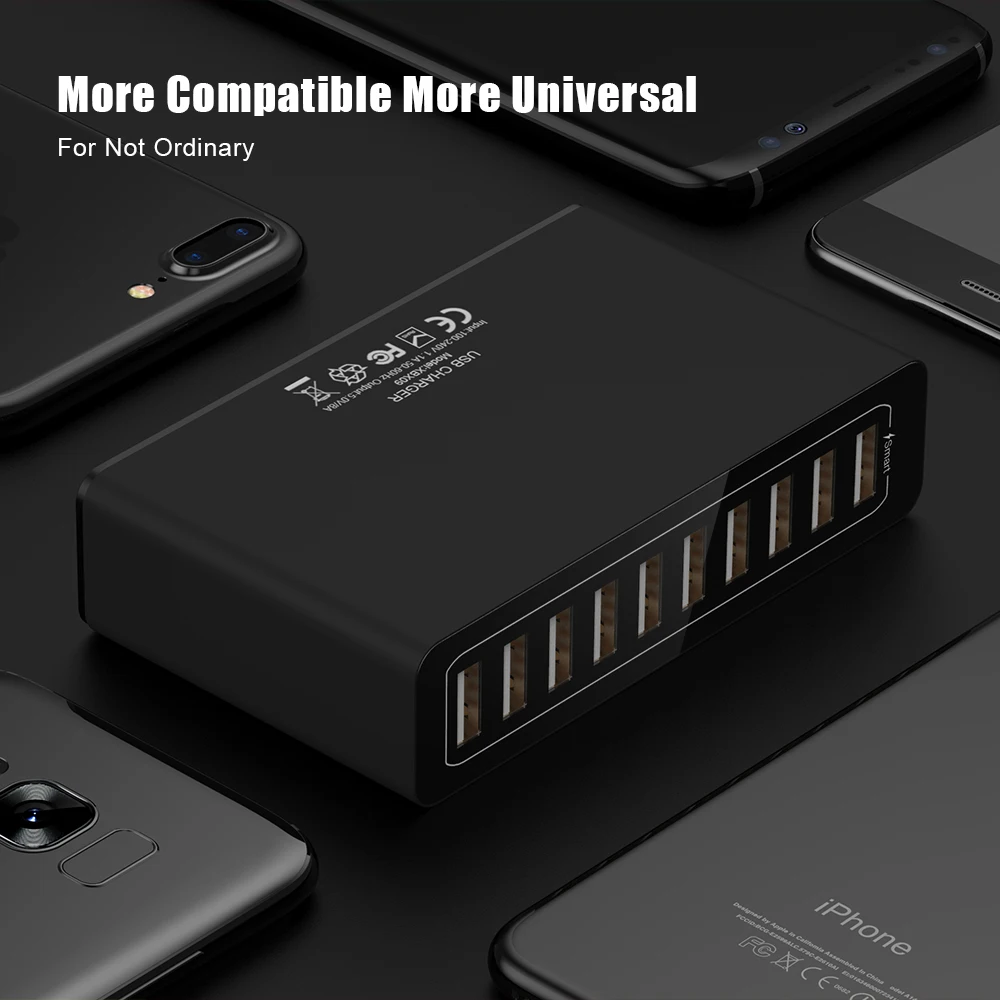 KISSCASE 5V 2.4A 10 Ports USB Charger For iPhone iPad Air Mobile Phone Universal Adapter EU/US Plug Desktop Charge | Мобильные