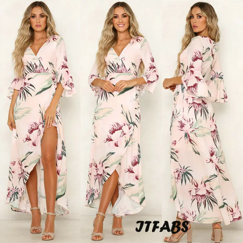 Женское длинное платье с цветочным принтом Вечернее Платье макси высокой талией