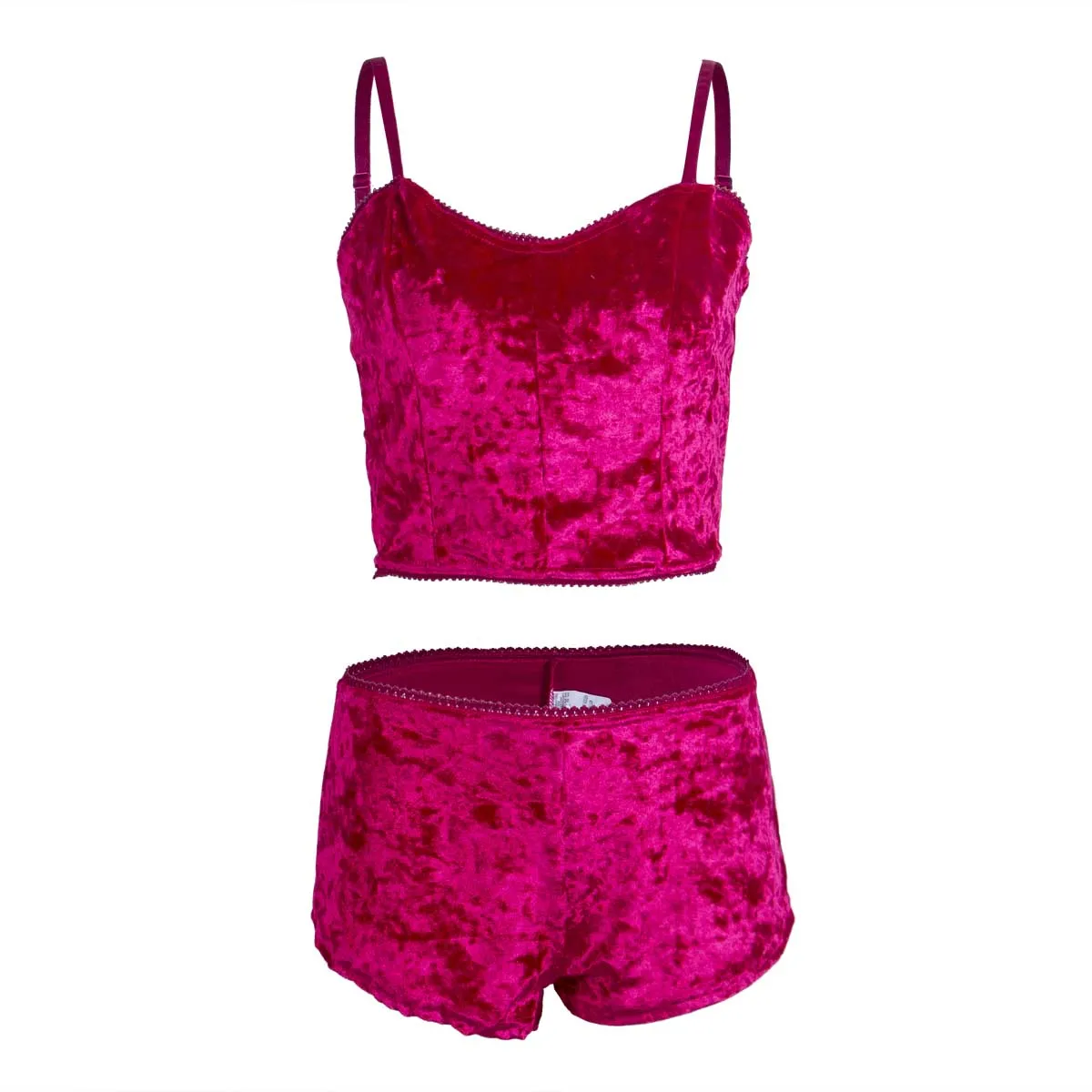 

Hot 2Pcs Women's Ladies Velvet Solid Sling Slim Suits Sexy Pajamas t Crop Tops Bralette Panty Pajamas Sets Women Sleep Clothing