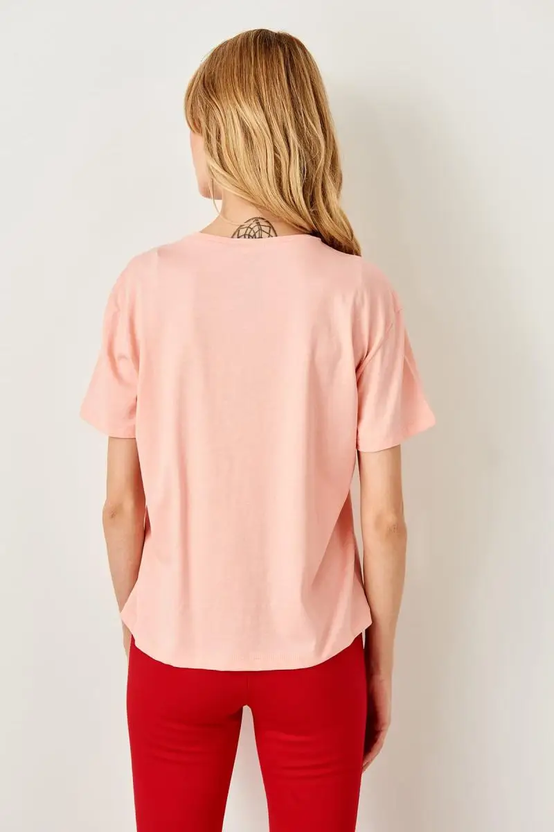 Trendyol порошок печатных Базовые Трикотажные футболки TWOSS19VG0174 | Женская одежда
