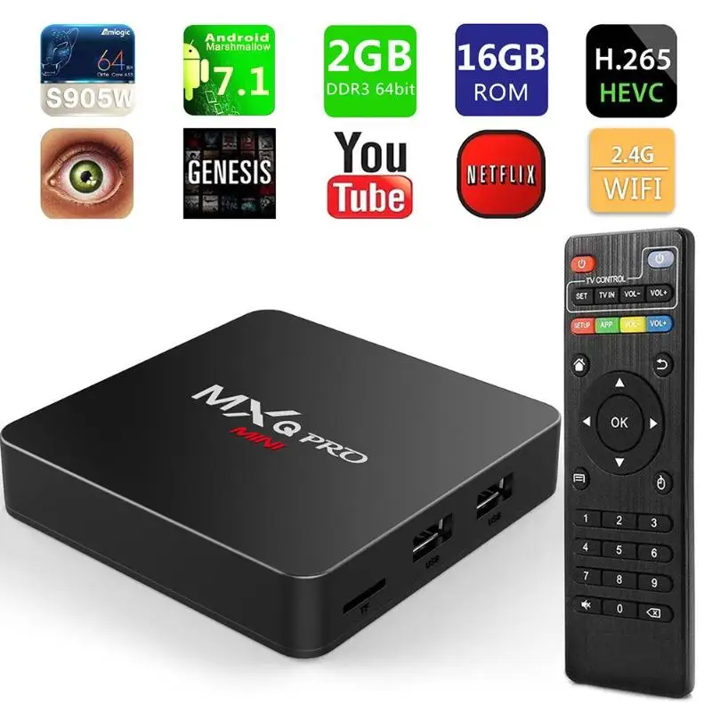 Mxq Pro MINI Android7.1 Smart tv Box 2 ГБ + 16 Гб S905W четырехъядерный телеприставка|ТВ-приставки и