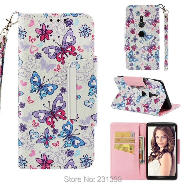 Flower Cartoon Strap Wallet Leather Pouch Case For Sony Xperia XZ2 Compact Premium Girl Stand ID Card Skin Cover Luxury 1pcs | Мобильные