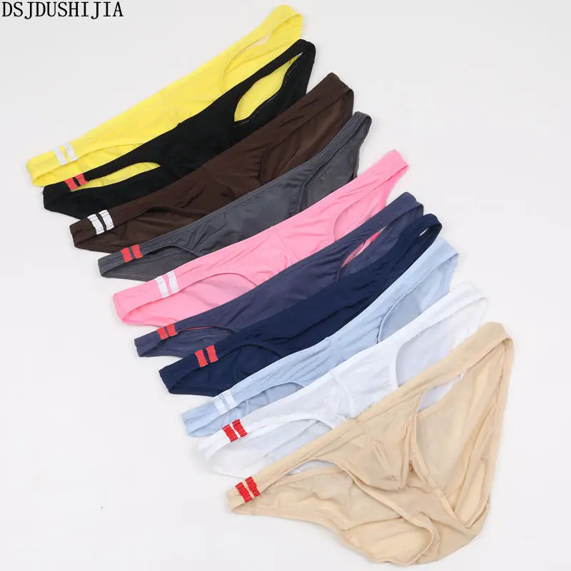 Men Sexy Briefs 10Pcs/Pack Mini Bikini Underwear Ice Silk Penis Bulge Pouch Briefs Gay Triangle Briefs Fetish Low-rise Panties