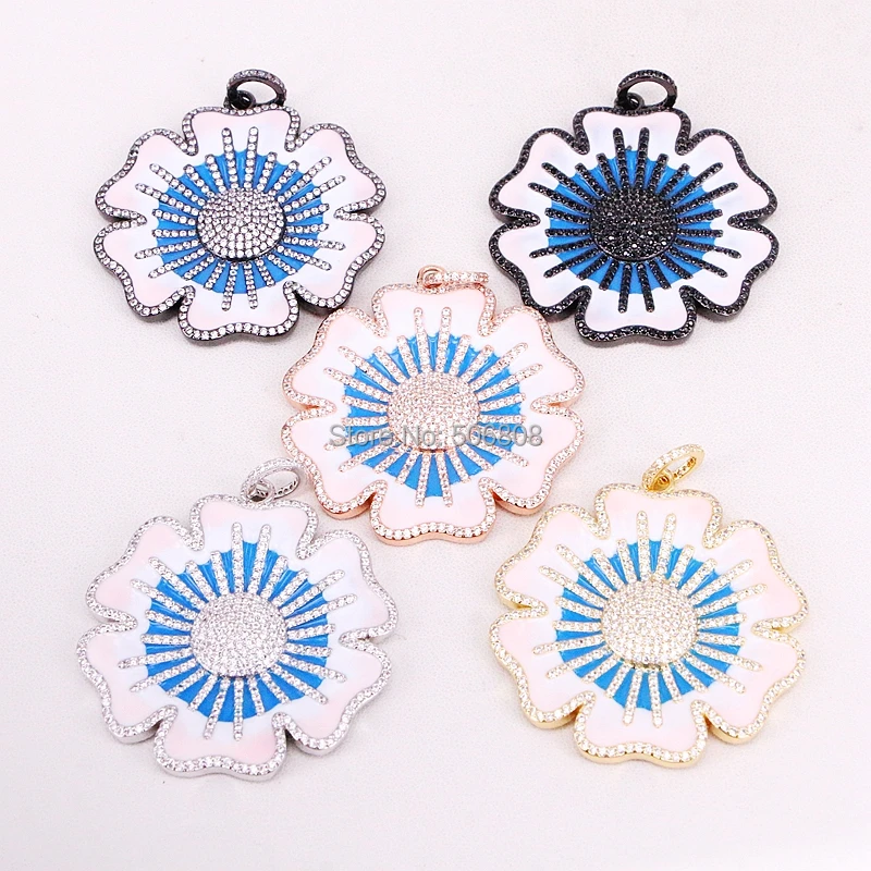 

3PCS ZYZ-P4348 Enamel CZ Flower Pendant for Charm Necklace Making Fashion Jewelry Accessories
