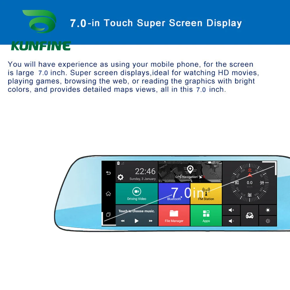 KUNFINE 10 &quotAndroid GPS Navi видеорегистратор Автомобильный зеркальный две камеры Запись