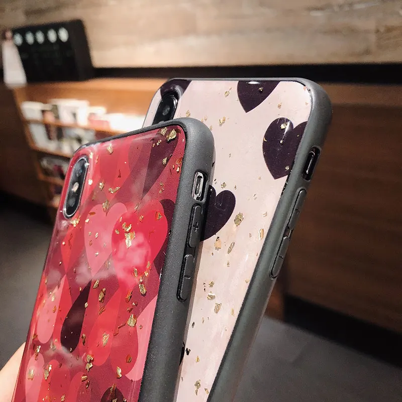 Модная Глянцевая Золотая фольга Love Heart для IPhone X XS MAX XR 7 8 Plus Phone Чехол 6 6s P |