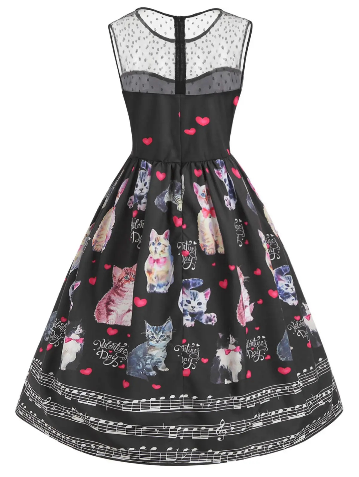 Wipalo Women Plus Size Cat Print Valentine A Line Vintage Dress O Neck Sleeveless Knee-Length Lace Panel 5XL Retro Vestido | Женская