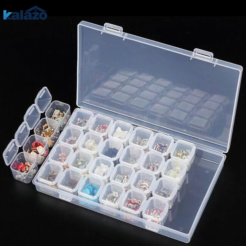

Clear Plastic 28 Slots Adjustable Tablet Medicine Pill Jewelry Storage Storage Organizer Box Container