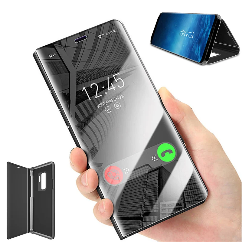 

For Samsung A6 2018 Clear View Smart Mirror Phone Case For Galaxy A3 A5 A7 2017 Flip Stand Leather Cover For A 9 A8 A9 Lite C8