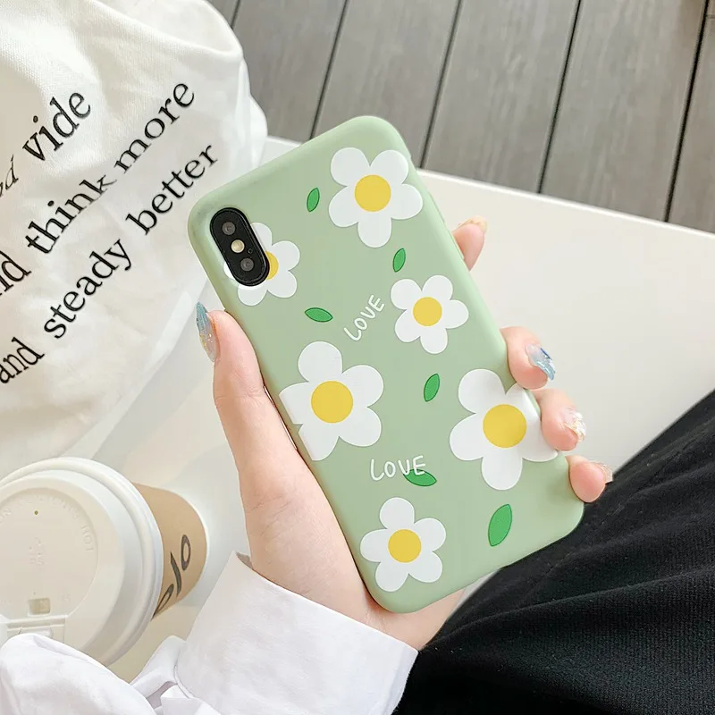 STROLLIFE Ins Little Daisy Phone Case for IPhone XS Max XR Fresh Summer Lovely Cover 6 X 7 8Plus Matte Soft TPU Shell |